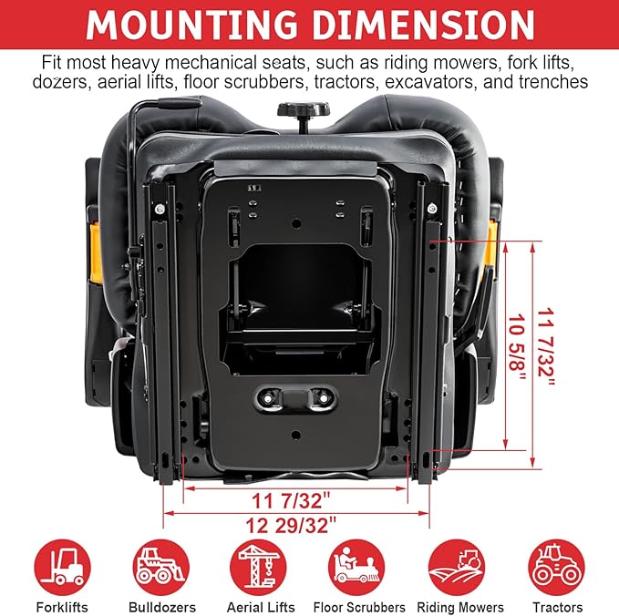 Universal Lawn Mower Seat,Highback Low Suspension Forklift Seat with Adjustable Headrest,Adjustable Armrests Shock Absorber Heavy Duty Seat for Zero Turn Mower/Excavator/Harvester/Tractor
