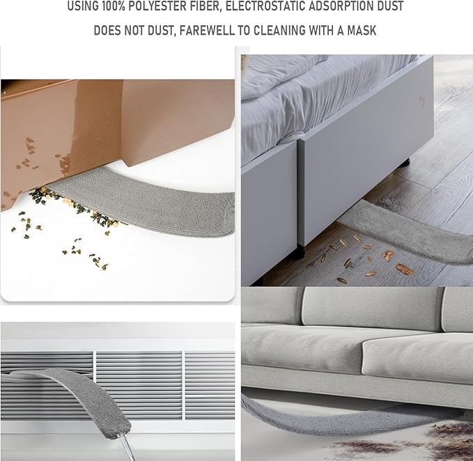 Retractable Gap Dust Cleaner Brush with 4 pcs Replacement Duster Cloth, 100 inches Extendable Pole, Flexible Microfiber Duster for Cleaning Under Refrigerator, Sofa,Couch Bed, Furniture