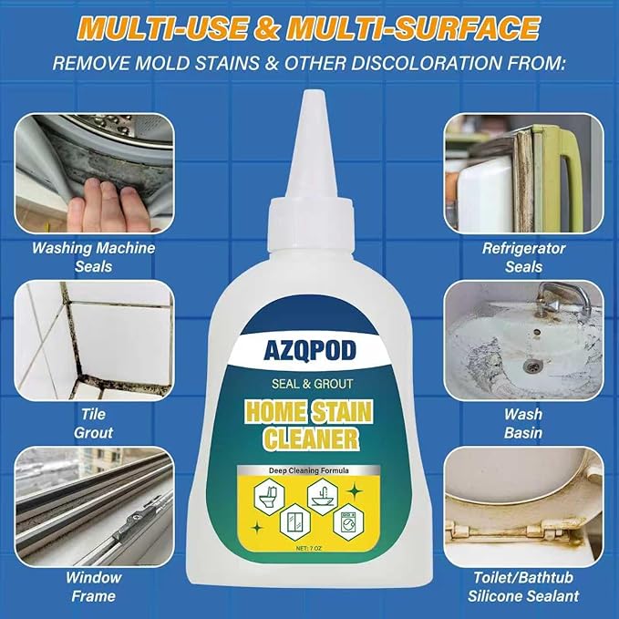 HOME STAIN CLEANER GEL – 7OZ Deep Cleaning Gel for Tile Gaps, Washing Machine Seals, Fridge Rubber, Wall & Shower Stains – Household Cleaning Solution for Bathroom, Kitchen, Room, Laundry