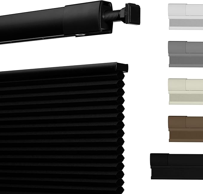 No Drill No Tools Cellular Shades Top Down Bottom Up Blackout Blinds for Windows Cordless Honeycomb Window Shades Easy to Install for Home,Blackout-Black,28.5" W x 64" H