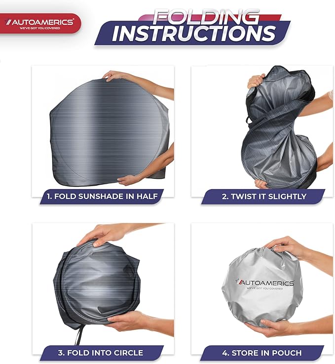 Autoamerics 1-Piece Windshield Sun Shade - Metallic Gray Foldable Car Front Window Sunshade for Most Cars SUV Truck Heat Blocker Visor Protector Blocks Max UV Rays and Keeps Your Vehicle Cool - Large
