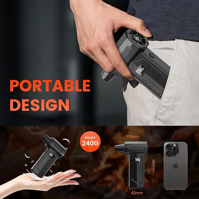 Compressed Air Duster,350,000RPM Turbo Jet Blower with LED Display and Light,4-Gear Adjustable Mini Air Broom,Electric Air Duster for Keyboard,PC,Car and Home,Replace Compressed Air Can (Black)