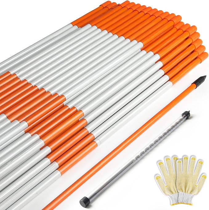 DGSL 100 PCS Driveway Markers, 48in Driveway Reflectors on Poles Orange Fiberglass Snow Stakes with Reflective Tape for Easy Visibility, with Protection Gloves and Drill Bit for Parking Lots, Walkways