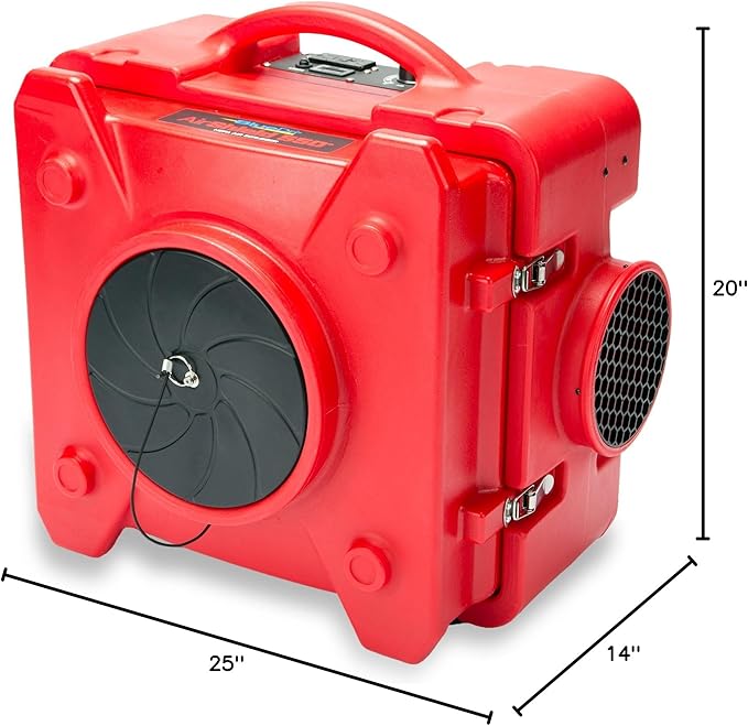 BlueDri Air Shield 550 HEPA Air Scrubber, Water Damage Restoration Equipment Air Purifier, Covers 1400 Sq. Ft, Daisy Chain Capable, For Commercial Use, Red, BD-AS-550