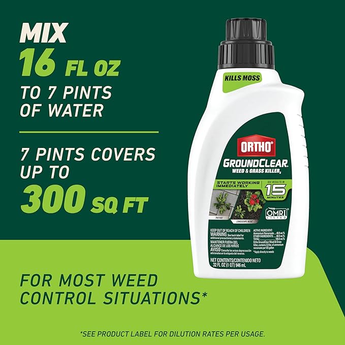Ortho GroundClear Weed and Grass Killer2 Concentrate, Kills Dandelions, Chickweed, Crabgrass, Moss and More in Patios and Landscapes, OMRI Listed, 32 fl. oz.