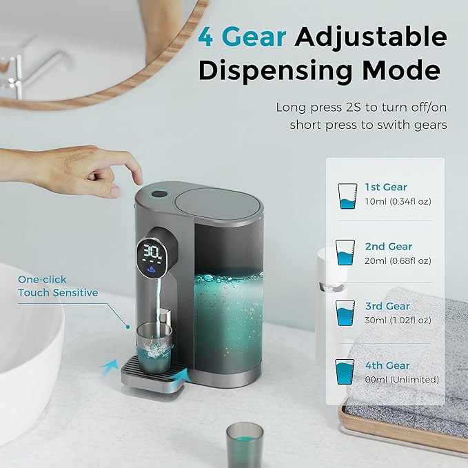 Oylik Automatic Mouthwash Dispenser,20.3 Fl Oz Mouth Wash Dispenser for Bathroom with 2 Magnetic Cups,4 Levels and LED Screen for Kids Adults