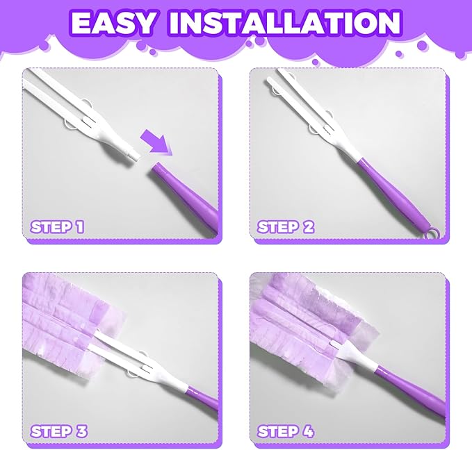 5PCS Duster Refills Folding Handles Set Compatible with Swiffer Dusters,Disposable Static Dust Removal Brush Handle for Dusting Electronics,Furniture,Blinds,Ceiling Fans (5, Purple)