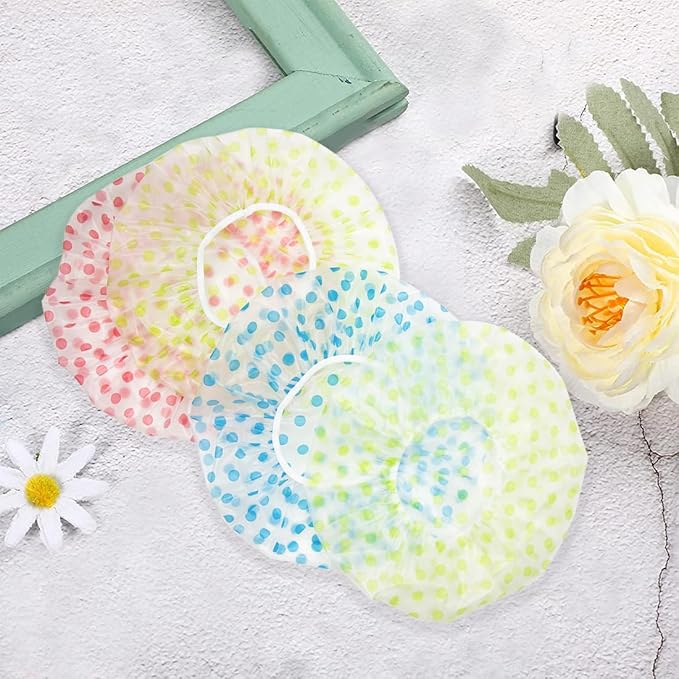 18Pcs Plastic Shower Caps for Women Reusable Waterproof Bath Caps Bathing Hair Cap Shower Caps for Shower,Spa,Salon,Housework,Girls,Home,Travel (Pink+Blue+Green)