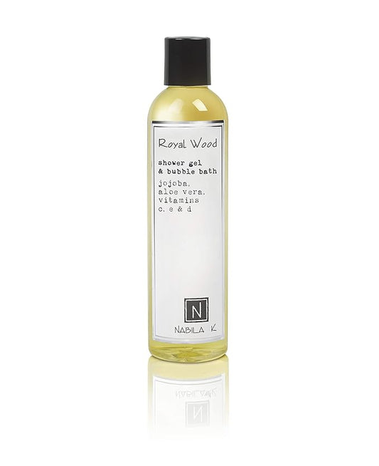 Nabila K Royal Wood Shower Gel & Bubble Bath, 9 oz – Non-Drying Body Wash with Jojoba, Aloe Vera & Vitamins – Naturally-Derived, Sulfate-Free – Made in USA – For Men & Women