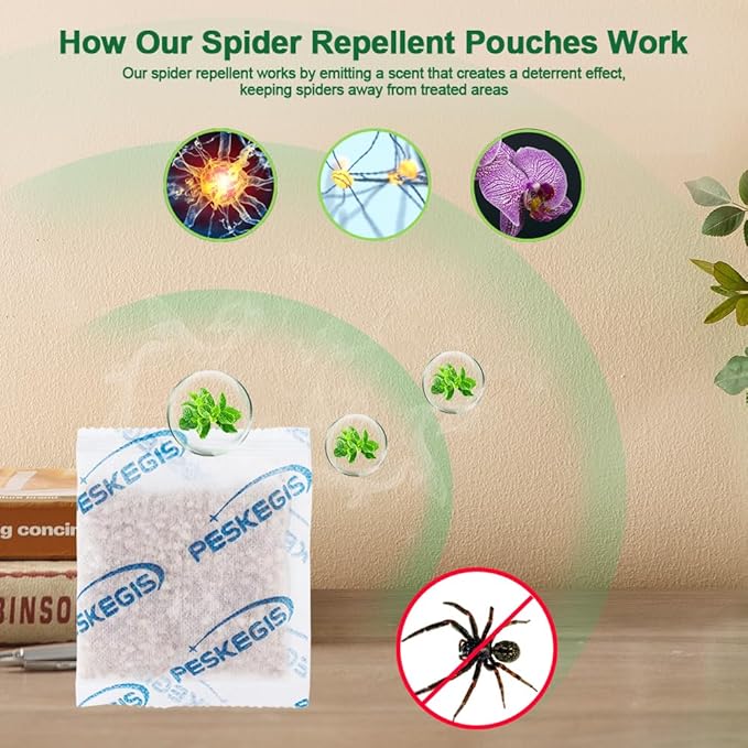 10 Pack Powerful Spider Repellent Indoor for House Garage Long-Term Spiders Repelling, Effective Spider Repellent Pouches Made with Natural Ingredients Safe for Kids and Pets, Easy to Use, No Mess