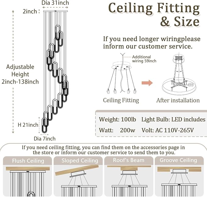 H138 Large Chandelier for High Ceiling,Modern 16-Rings Crystal Chandeliers for Entryway,Black Pendant Light for Living Room,Foyer,Entryway LED Dimmable Staircase Chandelier