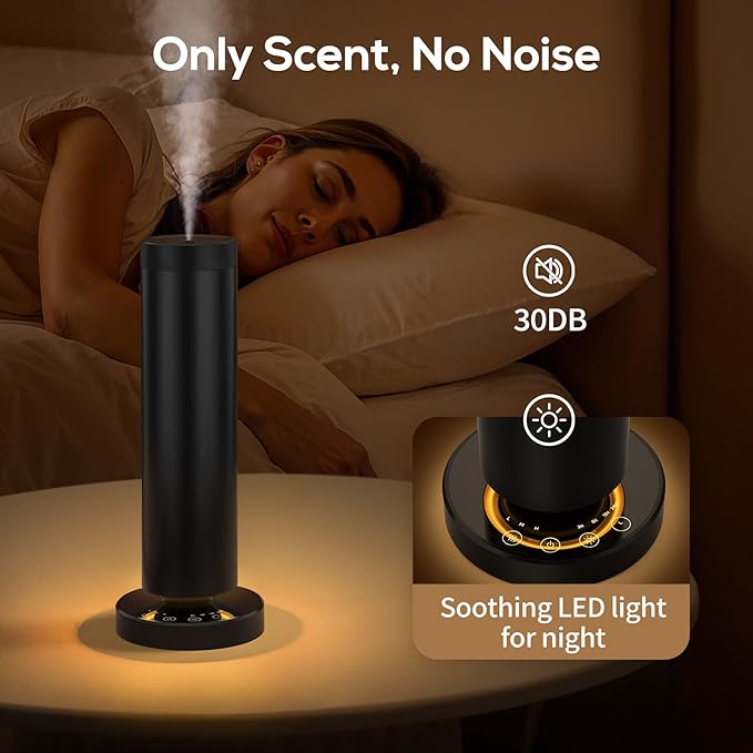 Waterless Diffuser with 90ML Essential Oils, Covers 1000 Sq Ft, Diffusers for Home Hotel, Adjustable Mist & Timer, Scent Diffuser Starter Kit with Night Light, Black