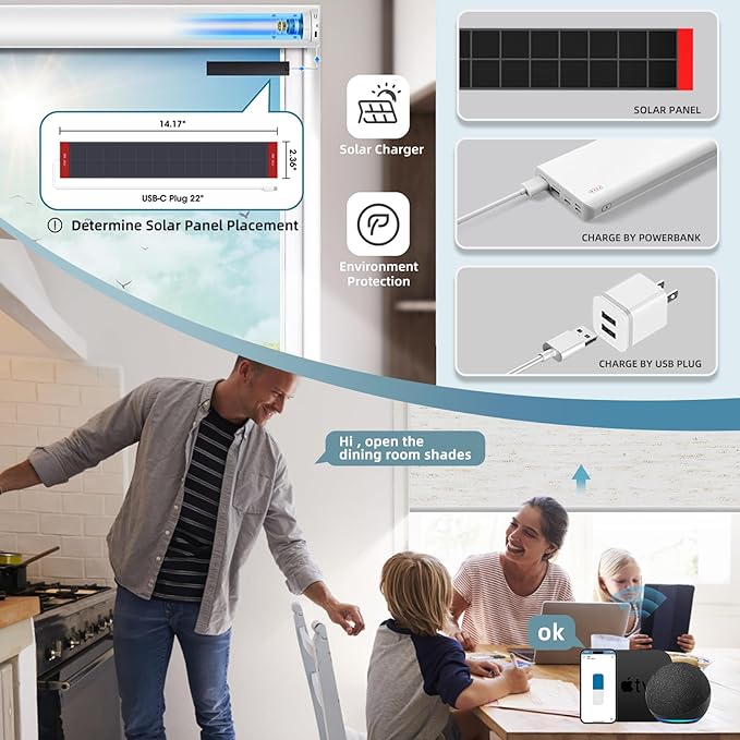 SmartWings Motorized Roller Shades Work with Homekit, Alexa Google, 100% Blackout Smart Blinds for Windows, Cordless Remote Control Window Shades, Linen White, Customized Size