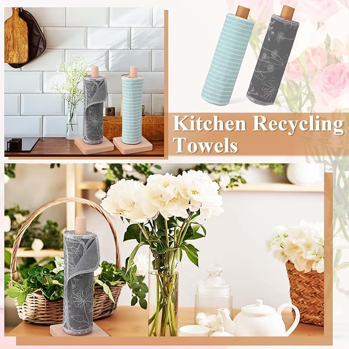 Redbaker 50 Pcs Reusable Paper Towels Paperless Reusable Cotton Cloths Toilet Absorbent Washable Paper Towels with Roll Kitchen Dishcloth for Kitchen Paperless Dishcloths(Stripe)
