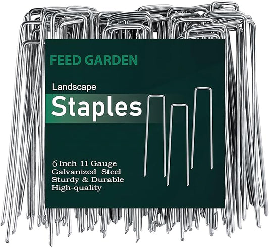 FEED GARDEN 6 Inch 25 Pack Galvanized Landscape Staples 11 Gauge Anti-Rust Garden Stakes SOD Pins Yard Stakes