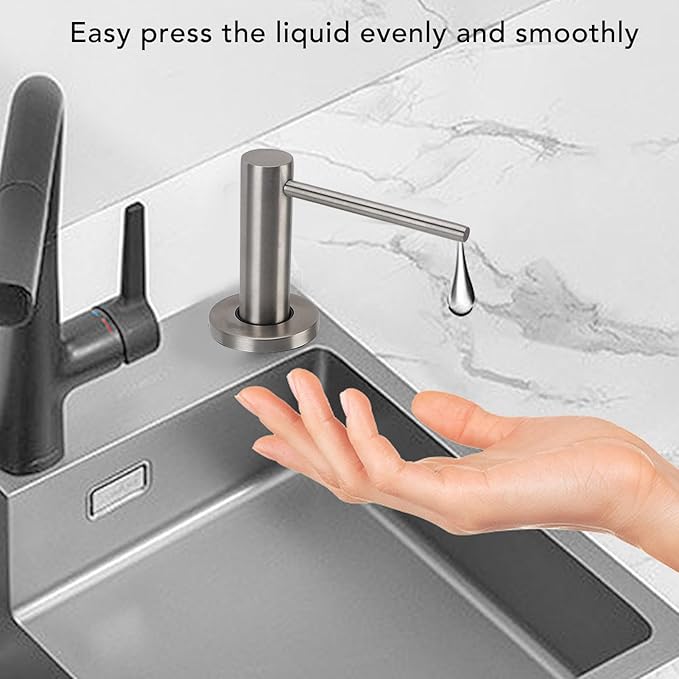 Kitchen Sink Soap Dispenser - Built in Stainless Steel Pump Head | 350ml Refillable Bottle for Kitchen Countertop, Hand Dishwashing Liquid & Detergent