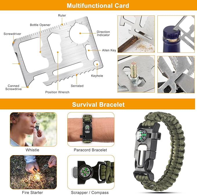 11-in-1 Emergency Survival Kit & Camping Multi-Tool for Camping, Hiking, Backpacking | Car Survival Gear, Earthquake Preparedness, Outdoor Essentials