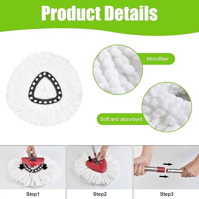 Spin Mop Replacement Head Base Scrub Brush Handle, 4-Section 30-to-58 inch Mop Replacement Stick Compatible with Ocedar Handle for Easy Wring Mops Refills 7 Pack