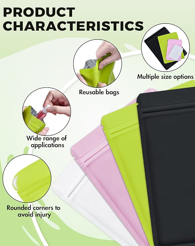 FireKylin 100 Pack Resealable Packaging Bags for Small Business Double-Sided Color Smell Proof Bags for Food Storage Flat Bags (Green, 5.5" x 7.8")