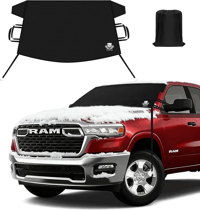 Windshield Cover for Ice and Snow,Heavy Duty 600D Oxford Fabric,Snow Windshield Cover for Car,Trucks, SUV,Sedan,MPV,Van,Winter Frost Hails Windshield Protector Blanket,Large,75/60Wx44D Inch