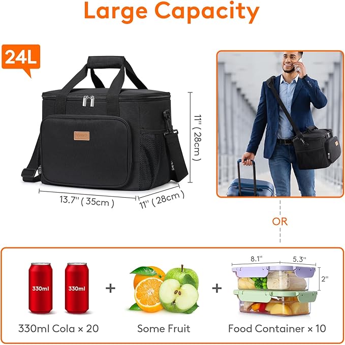 Lifewit Large Lunch Bag Insulated Lunch Box Soft Cooler Cooling Tote for Adult Men Women, Burgundy 40-Can (24L), 13.7"×11"×11"