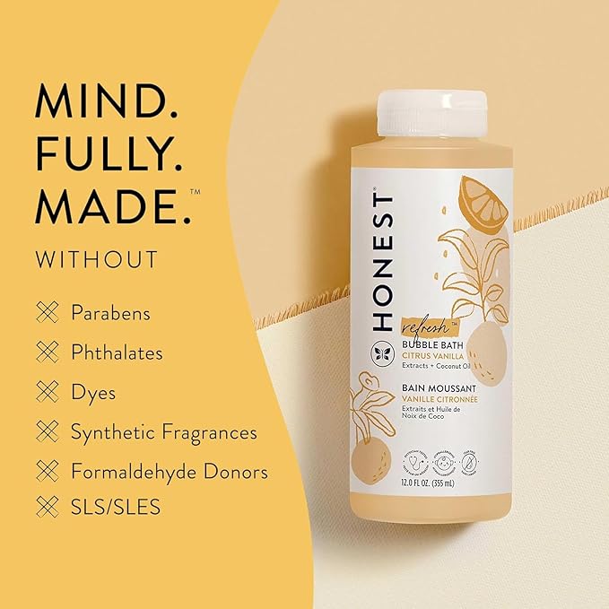 The Honest Company Foaming Bubble Bath Gentle for Baby Naturally Derived Tear-free Hypoallergenic Citrus Vanilla Refresh 12 fl oz
