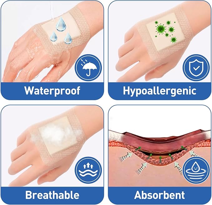 AZEN 36 Pack Silicone Foam Dressing, 3.2" X 4" Waterproof Silicone Bandages with Border Adhesive, Large Bandages for Wounds, Self Adhesive Wound Care and Dressings