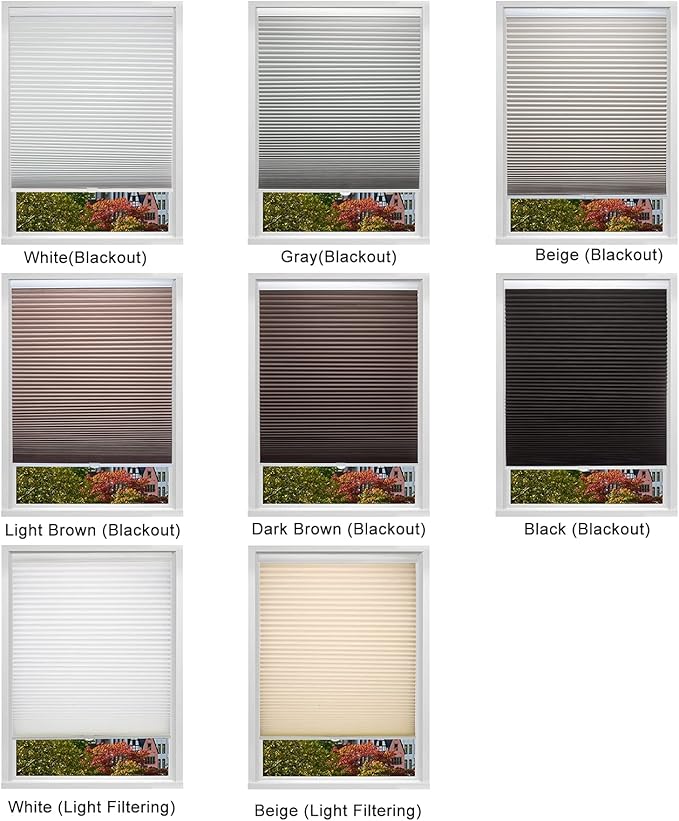 Changshade Cordless Cellular Shades, Light Filtering Honeycomb Shades for Windows, Pull Down Pleated Blinds, Easy to Install for Indoor Windows and French Doors,40" W x 72" H, Grey