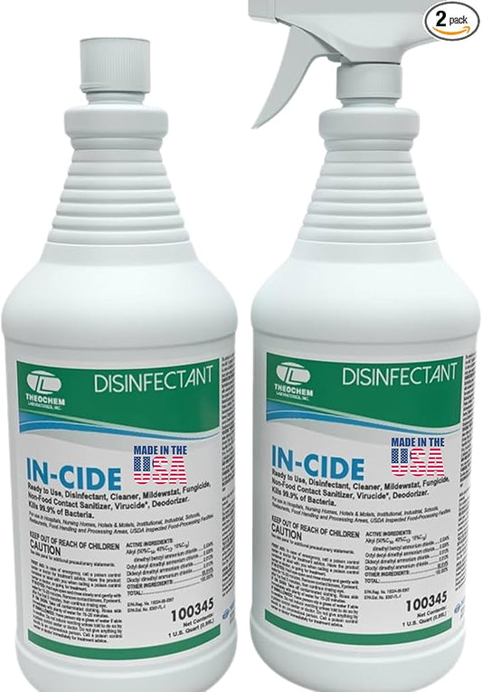 In-Cide Disinfectant Spray EPA Registered Kills 99.9% of Germs Norovirus MRSA – Multi Surface Cleaner for Homes Schools Hospitals Fresh Scent 32 oz 2 Pack