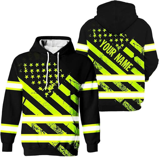 Color US Flag High Visibility Hoodie for Men Women Reflective Tapes Safety Workwear for Worker Runner Patriotic