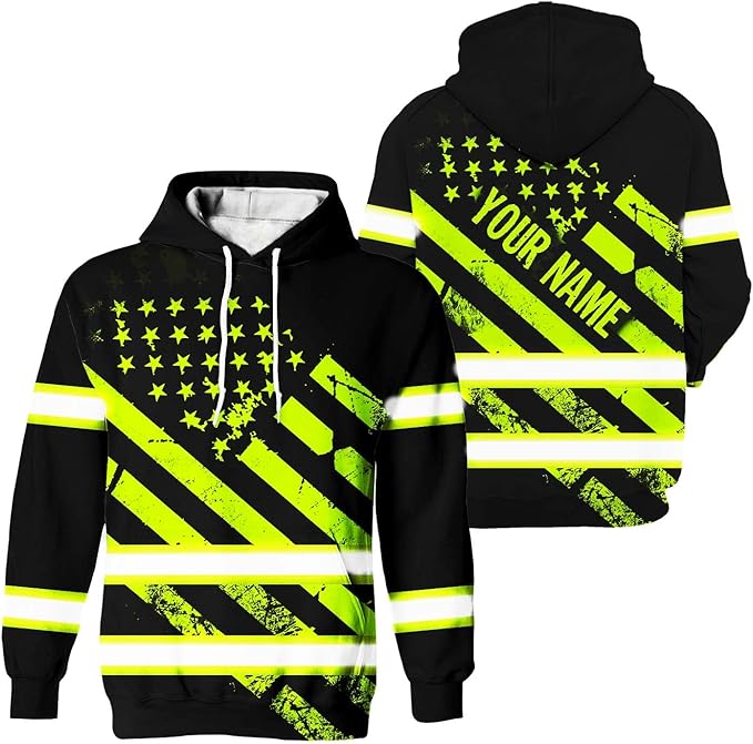 Color US Flag High Visibility Hoodie for Men Women Reflective Tapes Safety Workwear for Worker Runner Patriotic