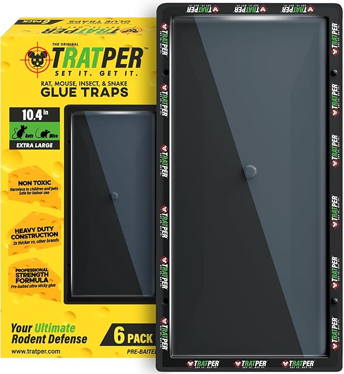 Glue Traps for Mice,Rat,Mouse,Snake,Lizard,Insect. 6 Pack. Extra Strength,Pre-Baited Adhesive.Heavy Duty Plastic Tray.Non-Toxic,Chemical-Free Pest Control for Home. 6Pack