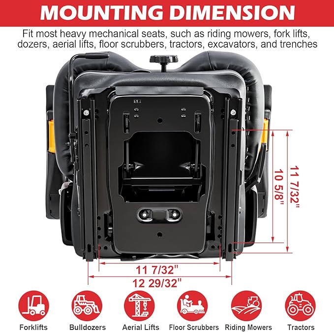 Universal Lawn Mover Seat, Zero Turn Mower Suspension Seat,Highback Low Suspension Forklift Seat with Adjustable Headrest,Adjustable Armrests Shock Absorber Heavy Duty Seat
