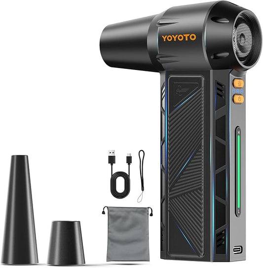 Compressed Air Duster, 300000RPM Powerful Electric Air Duster Rechargeable with LED Light and Brushless Motor, 4-Gear Cordless Mini Air Blower for Keyboard, Computers, Car, Outdoors (Black)