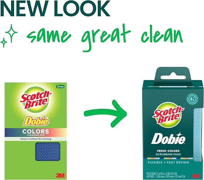 Scotch-Brite Dobie Colors Pads, Dobie Sponge for All Purpose Cleaning of Kitchen, Bathroom, and Household, Non Scratch Pads Safe for Non-Stick Cookware, 24 Count
