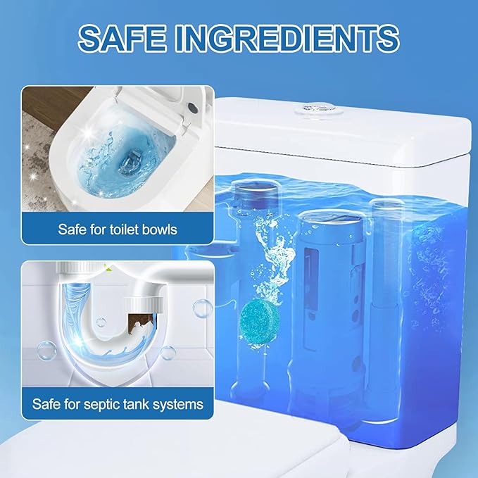 Toilet Bowl Cleaner Tablets Blue Toilet Tank Cleaners, Septic-Safe Hard Water Stain Remove, Automatic Toilet Cleaning & Deodorizer Effervescent Stain & Odor Remover Bathroom， Fresh Scent 50 Tabs LLL
