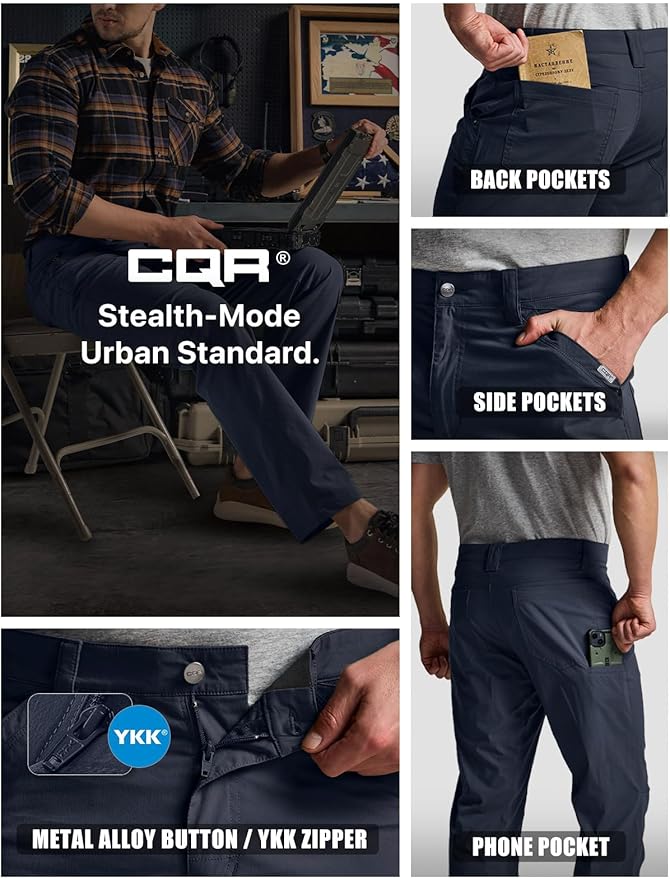 CQR Men's Vent Stretch Pants, Quick Dry Lightweight Casual Cargo Pants, Water Resistant Straight-Fit Utility Work Pants
