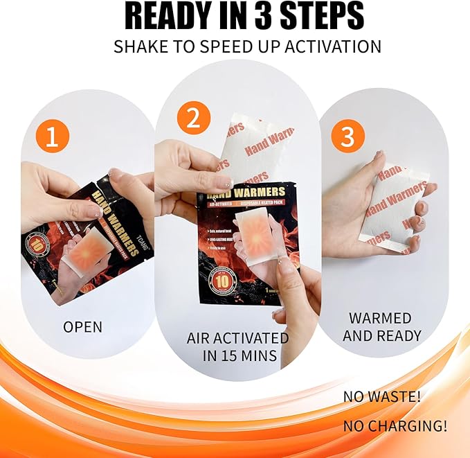 Hand Warmers Disposable - Up to 20 Hours of Heat - 50/100 Pack Super Long Lasting Air Activated Warmers, All Natural & Portable for Body, Hands & Toes - Odorless Hot Warmer Heater for Outdoor Sport