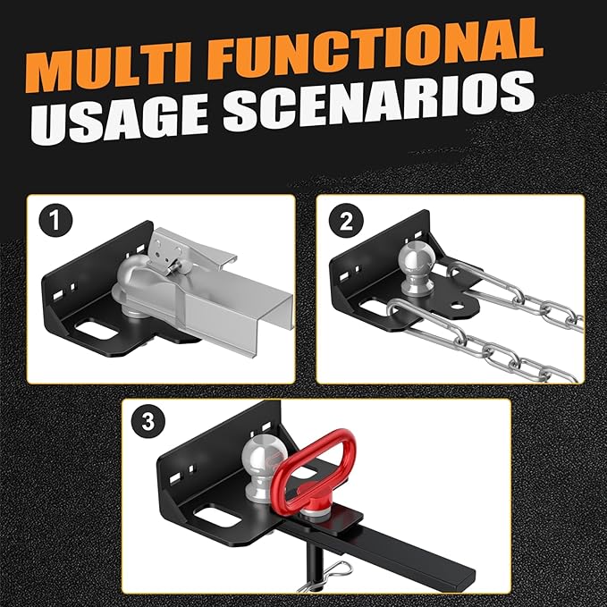Upgraded Zero Turn Lawn Mower Hitch with 2" Hitch Ball & Hitch Pin, 6mm Thicker Heavy Duty Steel Bolt On Trailer Hitch, Compatible with Many Models Lawn Mower, Tractor, Trailer, Golf Cart, ATV Etc.