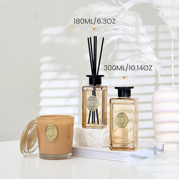 M&SENSE 6.3 oz Large Reed Diffuser Set | Cashmere Cloud Scent Oil Diffuser with Sticks | Hotel Collection Non-Toxic Essential Oil |for Bedroom Bathroom Living Room