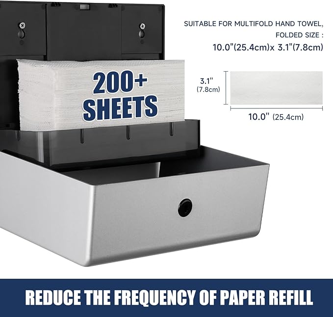AIKE 200 Sheets Wall Mount Paper Towel Dispenser with Clear Window.Fit Multifold Paper Size 10"x3.1" or Smaller,Silver Finish