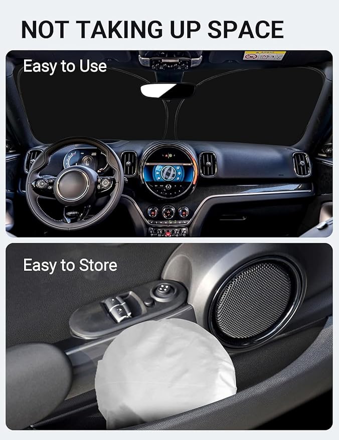 Proadsy Windshield Sun Shade for 2015-2023 2024 2025 Mini Cooper, Cooper S, Hardtop 4 Door Foldable Sunshade Protector Sun Visor Blocks UV Rays Keep Car Cooler Accessories (Not for Countryman)