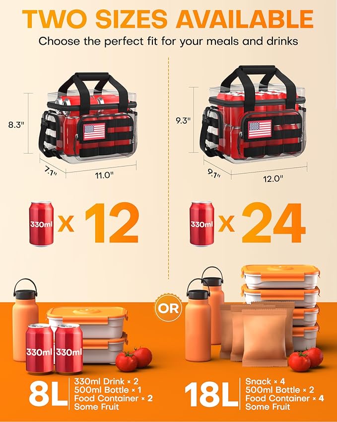 HOTOR Lunch Box for Men & Women - Insulated Lunch Bag with Multiple Pockets, Tactical Cooler Bag for Work, Hiking, Camping, Fishing, Travel, Black, 11.0" x 8.3" x 7.1"