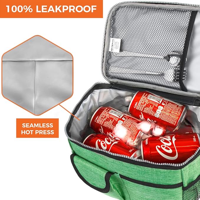 opux Insulated Lunch Bag for Men Women, Leakproof Heather Green Lunch Box for Work, Portable Soft Lunch Cooler Bag with Shoulder Strap, Adult Lunchbox Lunch Pail for Kid Boy Girl School, 14 Can/8L