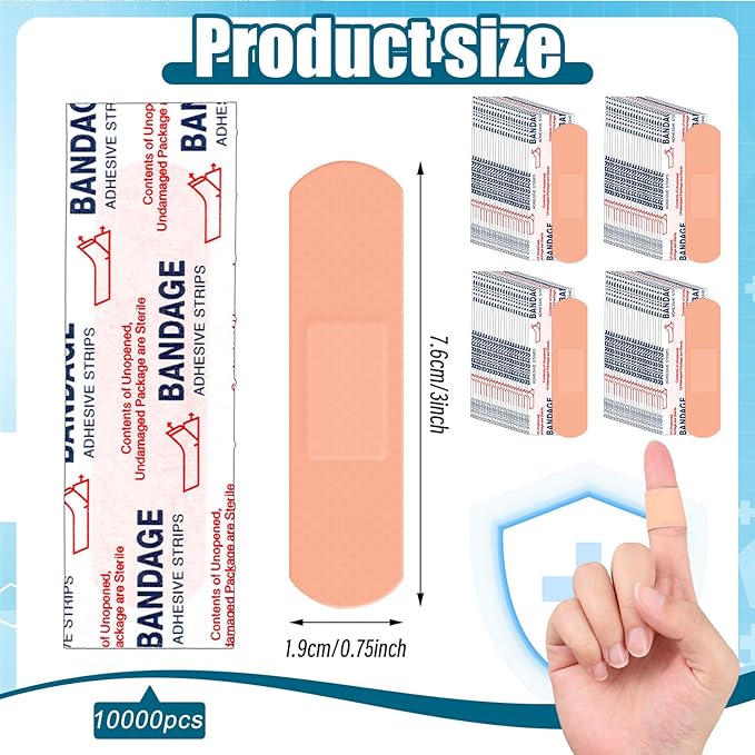 Timgle 10000 Pcs 3/4" x 3" Adhesive Bandages Bulk Waterproof Adhesive Breathable Bandages for Sensitive Skin School Nurses Businesses Travel First Aid Kits Homeless Care Supplies Donations