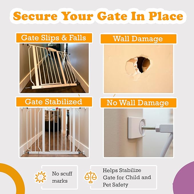 Wall Nanny - Baby Gate Wall Protector (Made in USA) Protect Walls from Pet Gates & Dog Gates - No Safety Hazard on Spindles - for Child Pressure Mounted Baby Gate for Stairs Cup Guard - White, 4 Pack