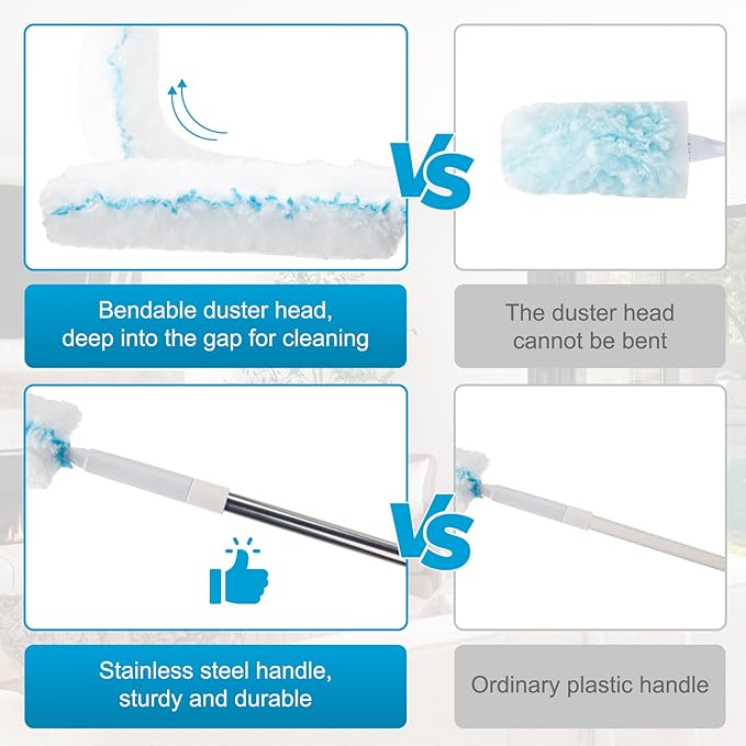 Kefanta Duster Heavy Duty Dusting Kit,5.5 ft Long Extendable Handle with 12 Disposable Microfiber Duster Refills for Home Cleaning, Ceiling,Fan, Blind,Window |Traps 5X More Dust Than Feather Dusters