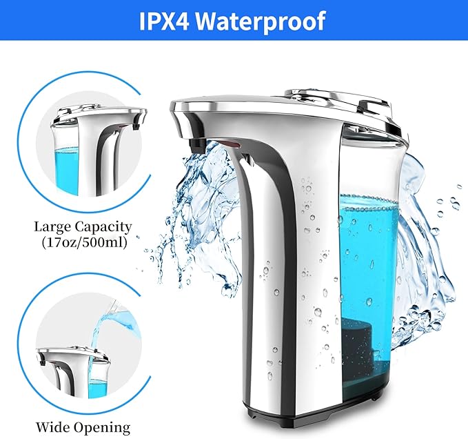 FKWin 17oz Automatic Liquid Soap Dispenser, Touchless Battery Operated Hand Soap Dispenser with 5 Adjustable Soap Dispensing Levels, Perfect for Commercial or Household Use, Fit for Bathroom Kitchen