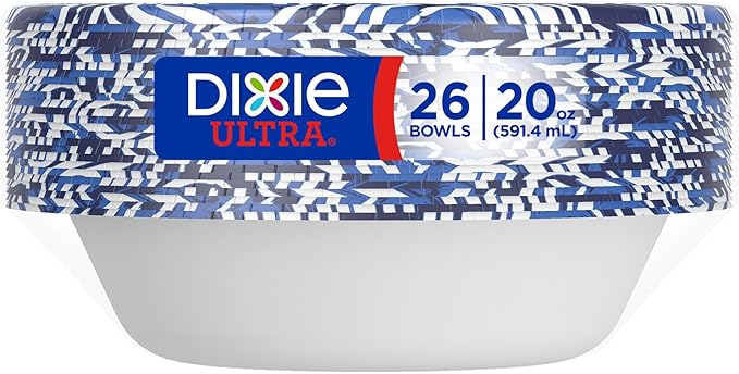 Dixie Ultra, Large Paper Bowls, 20 Oz, 26 Count (Pack of 6), Microwave Safe, Compostable, Disposable Bowls Great For Breakfast, Lunch, And Dinner Meals