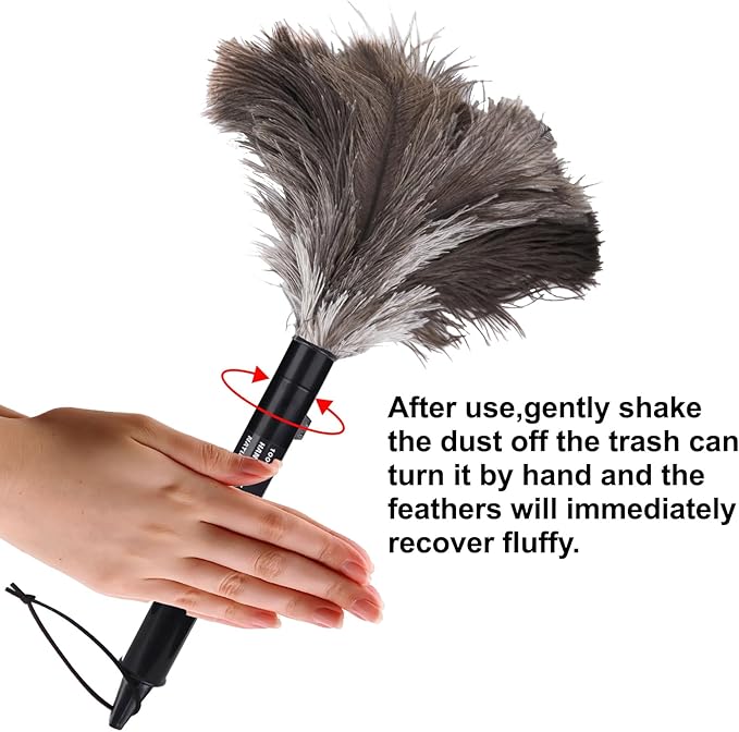 Aldwin Ostrich Feather Duster Retractable 1 Pack,16 inch Genuine Fluffy Natural Handheld Feather Dusters for Cleaning Supplies, Washable,Car, Office, Desk